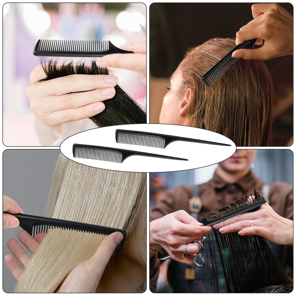 2 Pack Rat Tail Teasing Combs, Fine Tooth Hair Sectioning Combs for Root Lifting, Parting, Styling and Salon Use, Black โ image 6