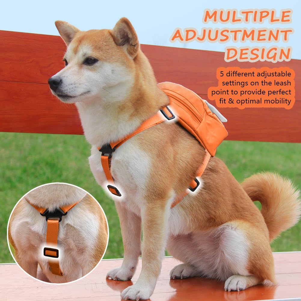 Dog Backpack for Small Dogs to Wear, Cute Pet Puppy Harness Backpacks with Leash Adjustable Dog Self Carrier Bag (S, Orange) โ image 2