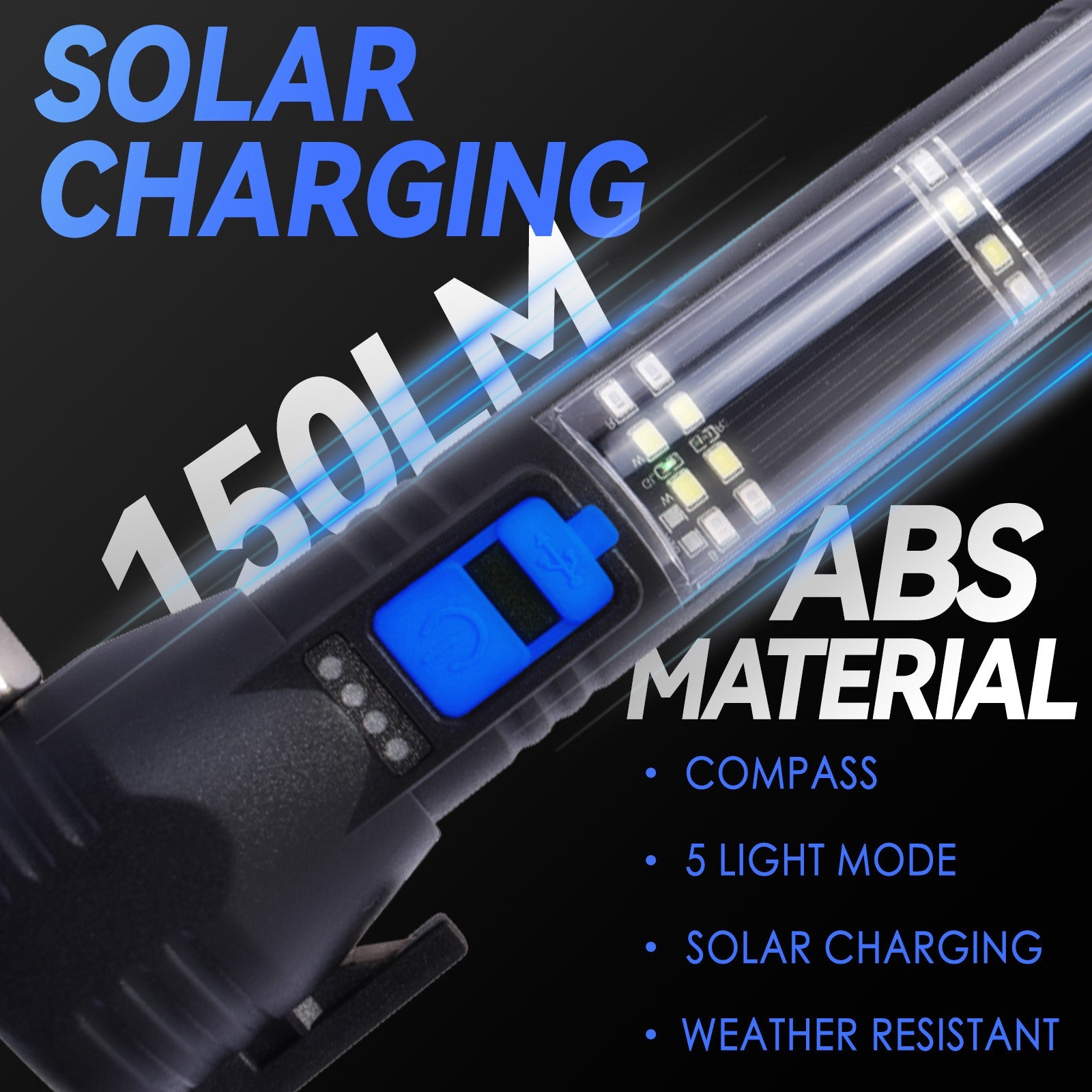 Brillar 150 Lumen Solar Power USB rechargeable Multifunction Trekking Torch โ image 4