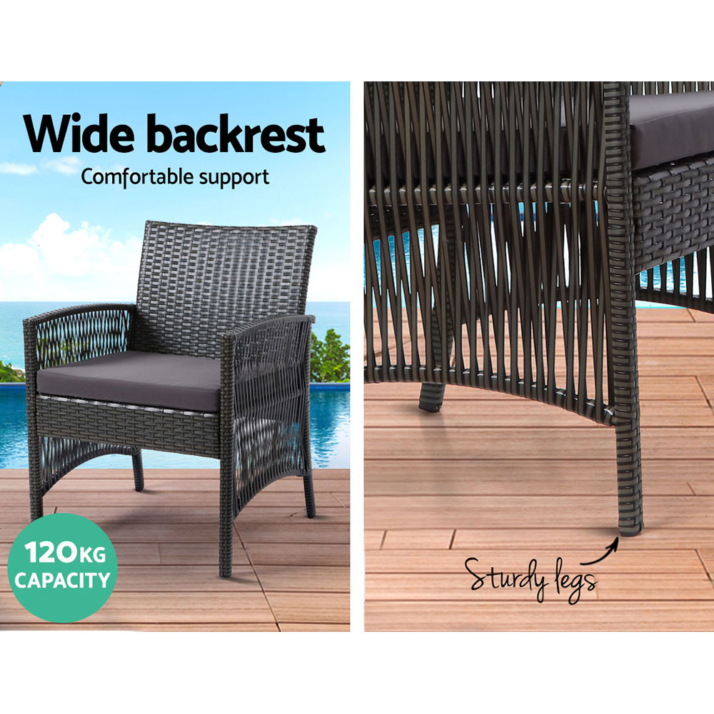 Gardeon 4PCS Outdoor Sofa Set with Storage Cover Wicker Harp Chair Table Grey โ image 5