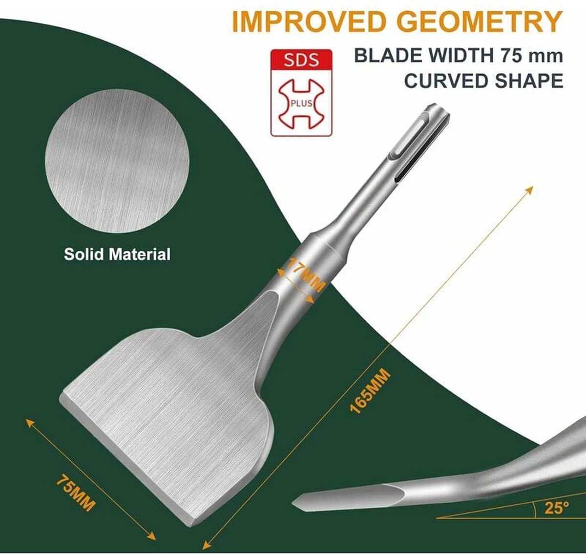 Chisel - 17 * 165 * 75 mm - Tile chisel - slanted chisel - stone chisel - cold chisel - flat chisel - hammer drill chisel - tile chisel for SDS-plus - 40CR — image 4