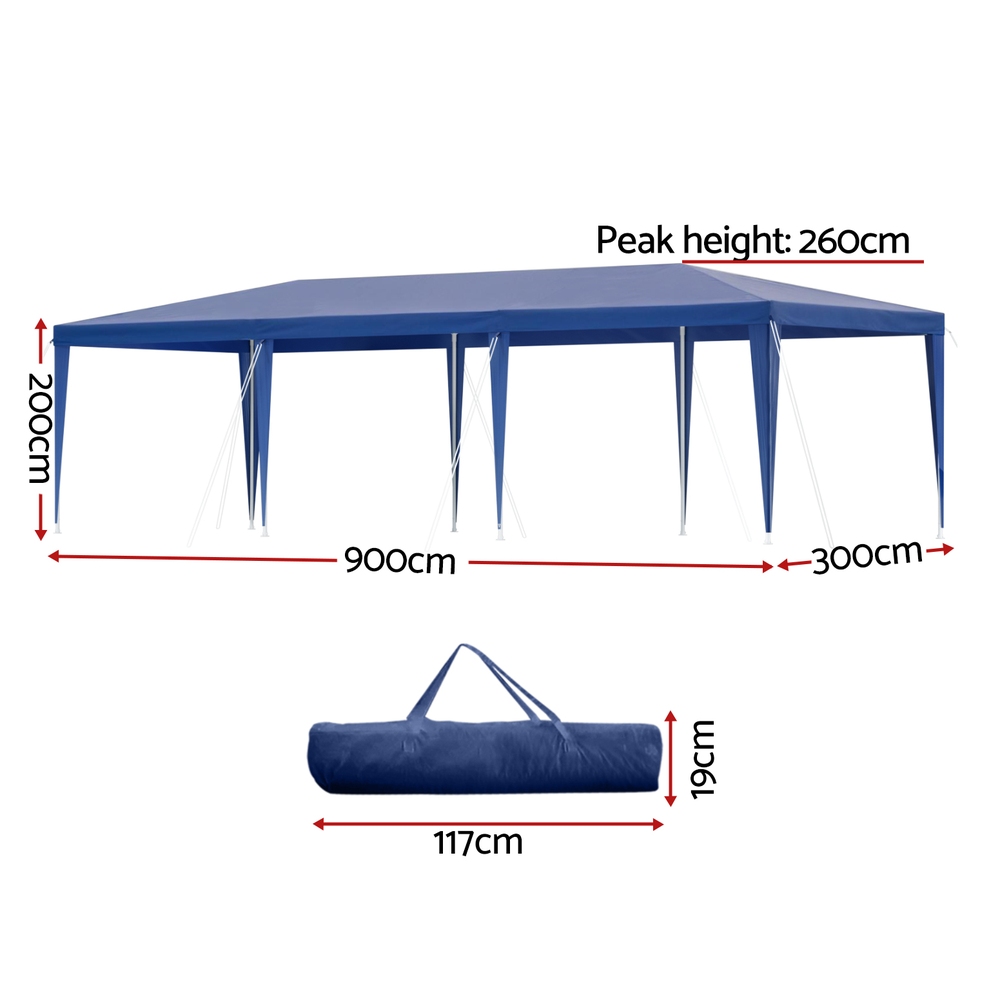 Instahut Gazebo 3x9m Wedding Party Marquee Tent Outdoor Event Camping Shade Blue — image 2