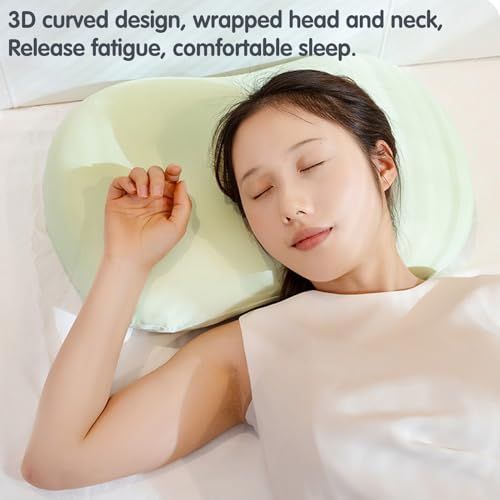 Ice Silk Neck Support Pillow, Soft Ergonomic Memory Foam Pillow for Side Sleeper, Slow Rebound Head Neck Pillow with Washable Cover - Green - Siz — image 5