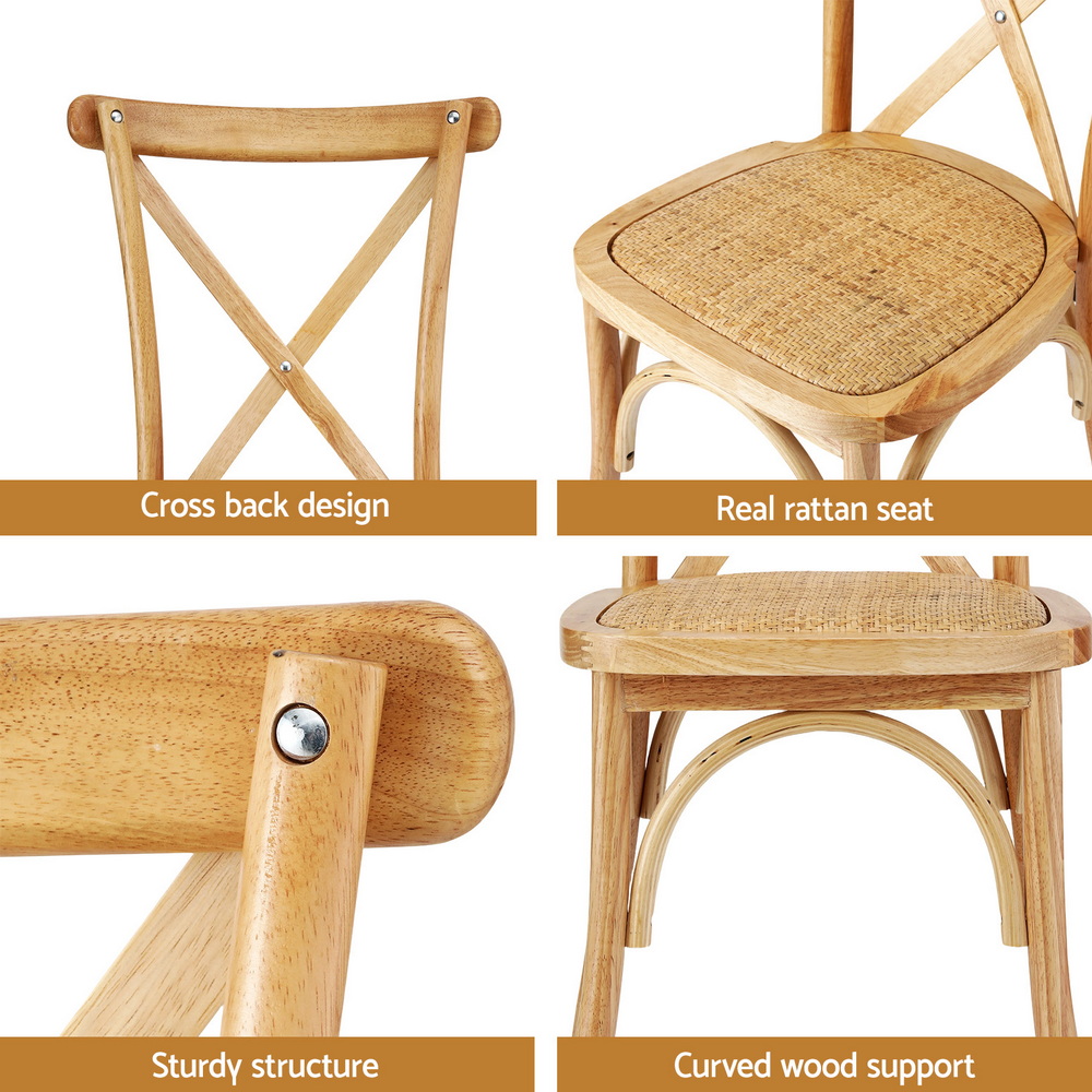Artiss 4x Dining Chairs Rattan Wooden Kitchen Accent Chair Cafe Lounge Rubber Wood โ image 6