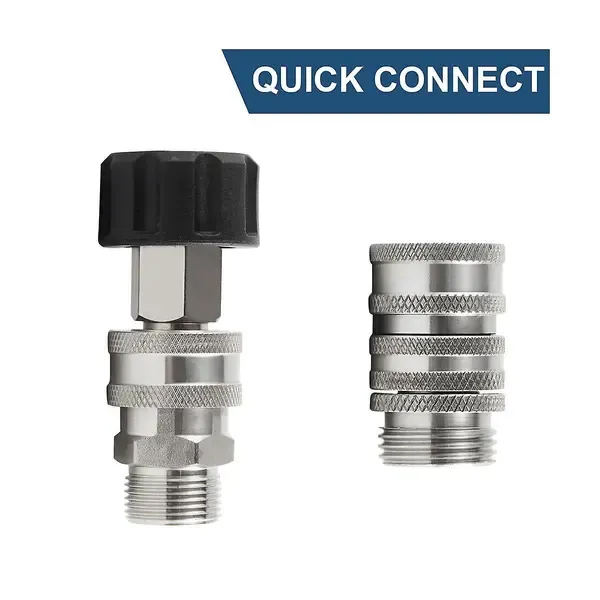 Stainless Steel Pressure Washer Quick Connect Kit, m22 14mm To 3/8in Quick Connect, 3/4in To 1/2in Qu, Stainless Steel + Brass material, Silver Color โ image 3