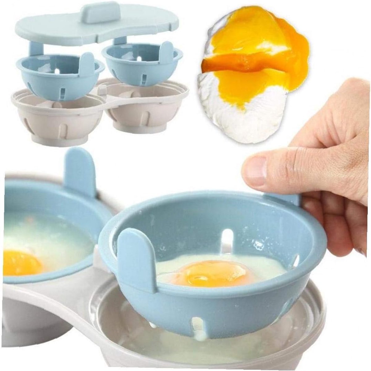 Microwave Egg Cooker - Egg Maker - 22*11*8 cm - Microwave egg cooker with 2 cavities - Poached Egg Maker - Poached Egg poacher - poached egg cups - Egg poacher — image 6
