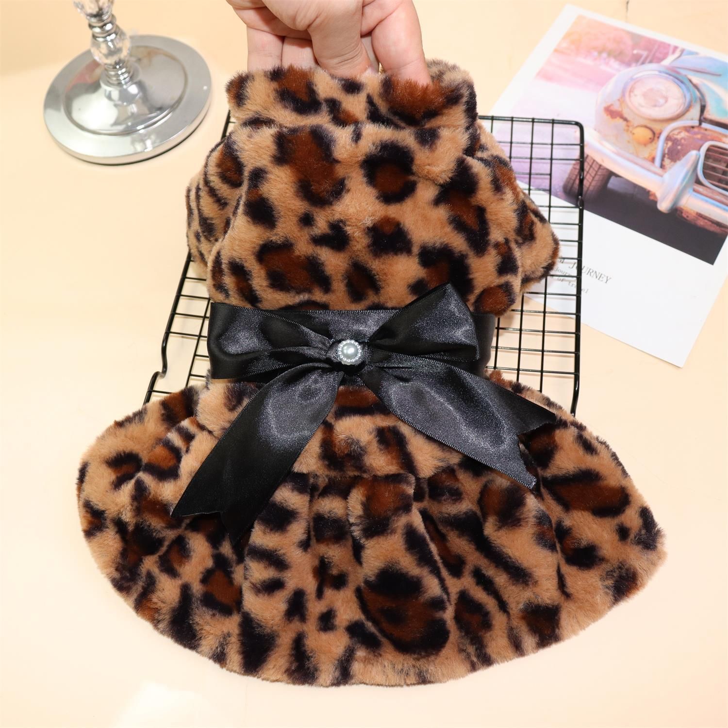 Qi Pet Dog Clothes Leopard Print Two Legged Cloth Leopard Print Dress S — image 3