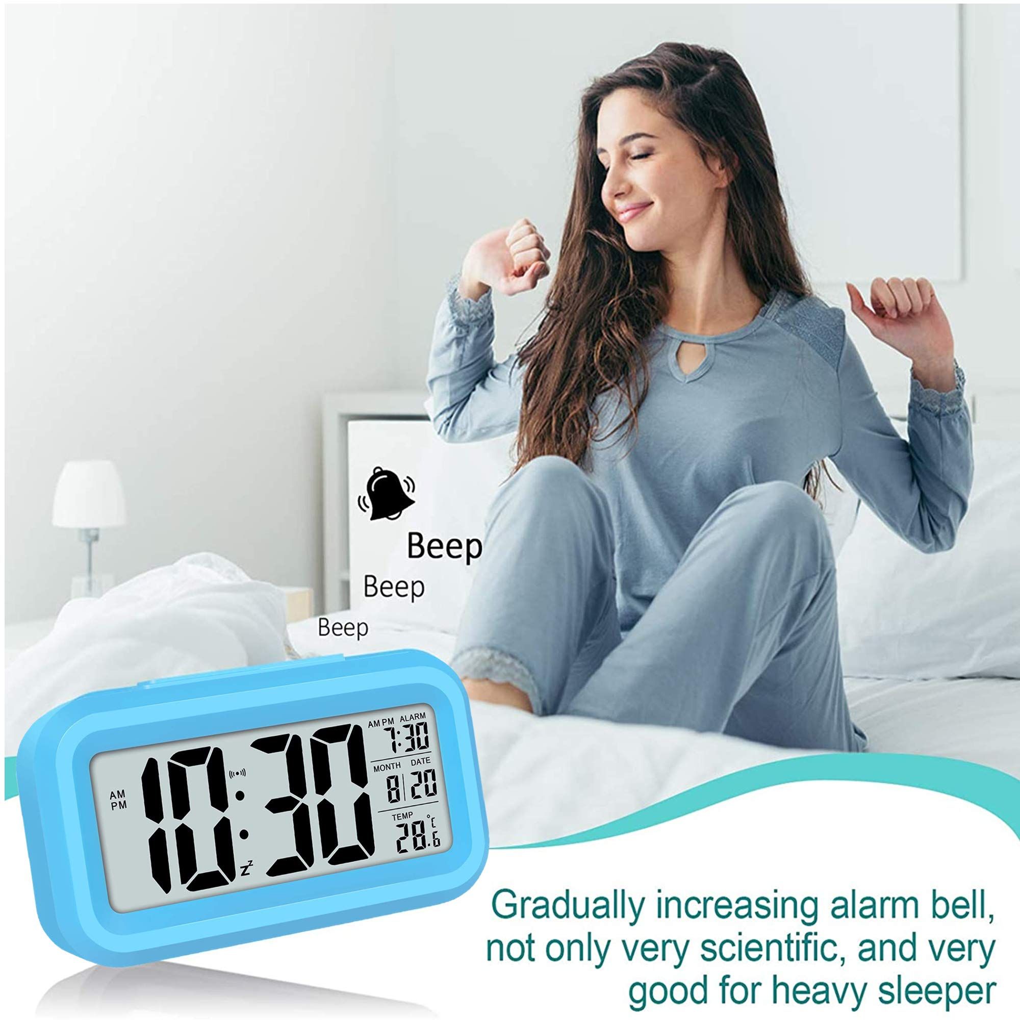 Smart Digital Alarm Clock with Temperature and Date Display,Battery Operated Desk Small Clock for Bedroom Home Office — image 3