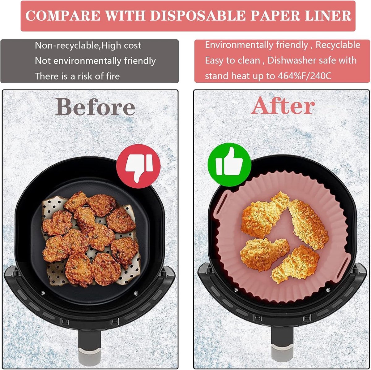 2 Airfryer Silicone Trays - Airfryer Accessories - BPA Free - 20cm - Airfryer Basket - Reusable - Baking Paper Alternative - Airfryer Liner - Round — image 3