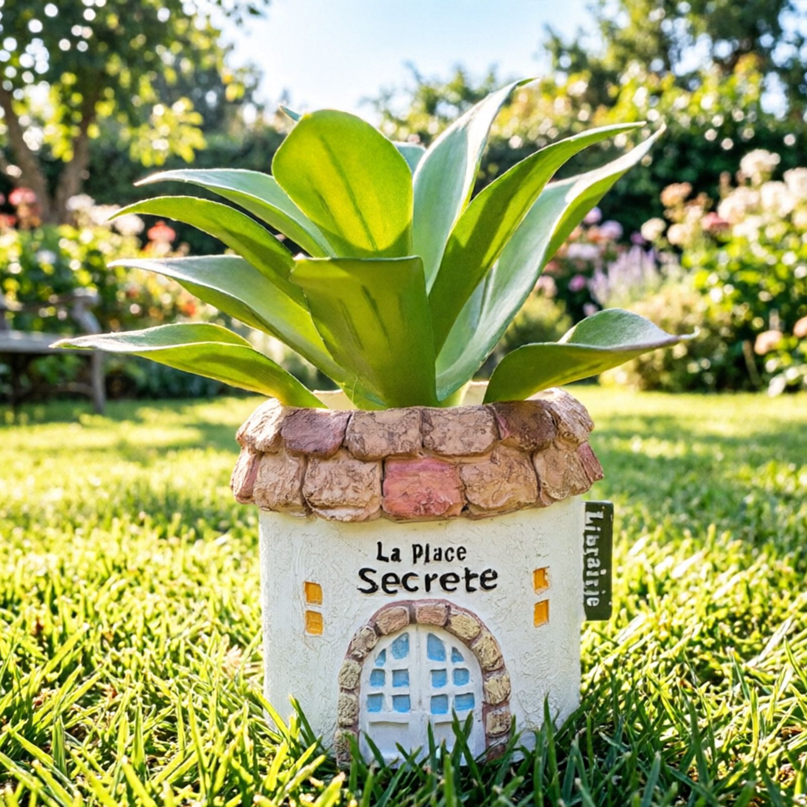Mini Resin Round Cottage House Planter French Country Style Succulent Pot with Drainage Hole, Rustic Garden Decor for Indoor/Outdoor Desktop, Small — image 6