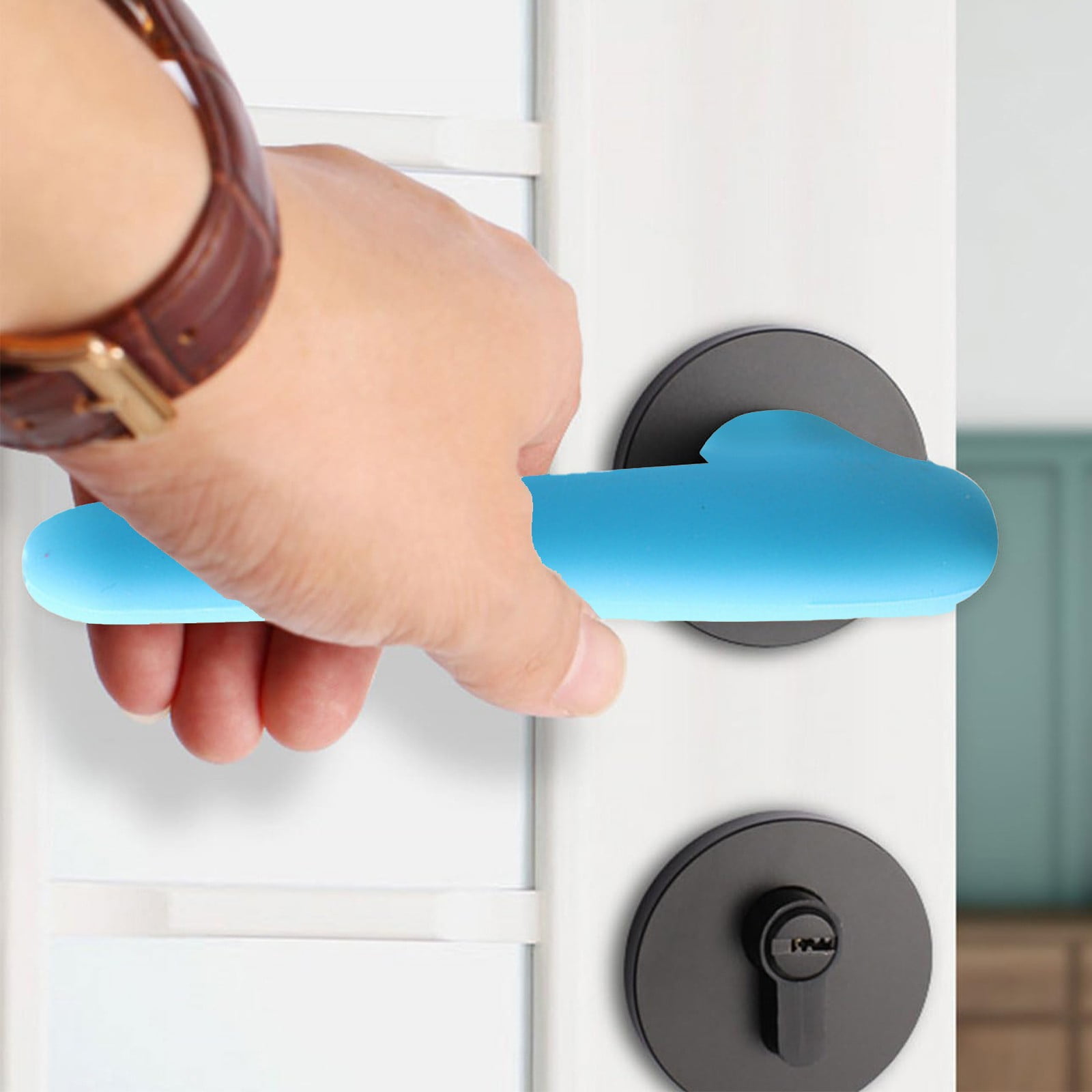 Door Handle Covers, Heavy Duty Door Knob Covers Silicone Door Handle Glove Covers Anti-Static Safety Door Knob Protector for Flat Square Door Levers (Beige/1 — image 5