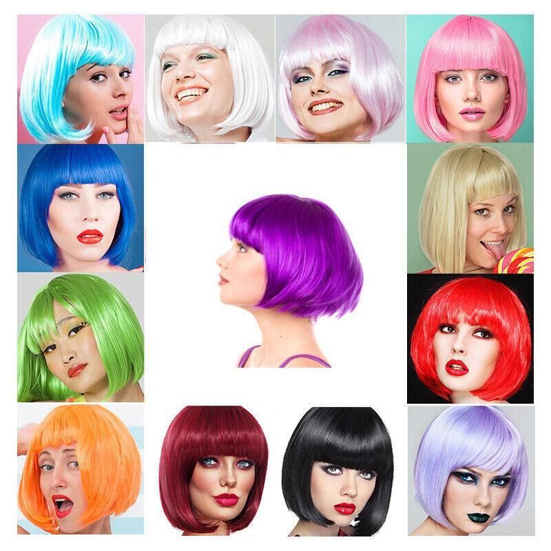Short Bob Wig with Bangs for Women Synthetic Cosplay Party Hair in 14 Colours - Dark Blue — image 4