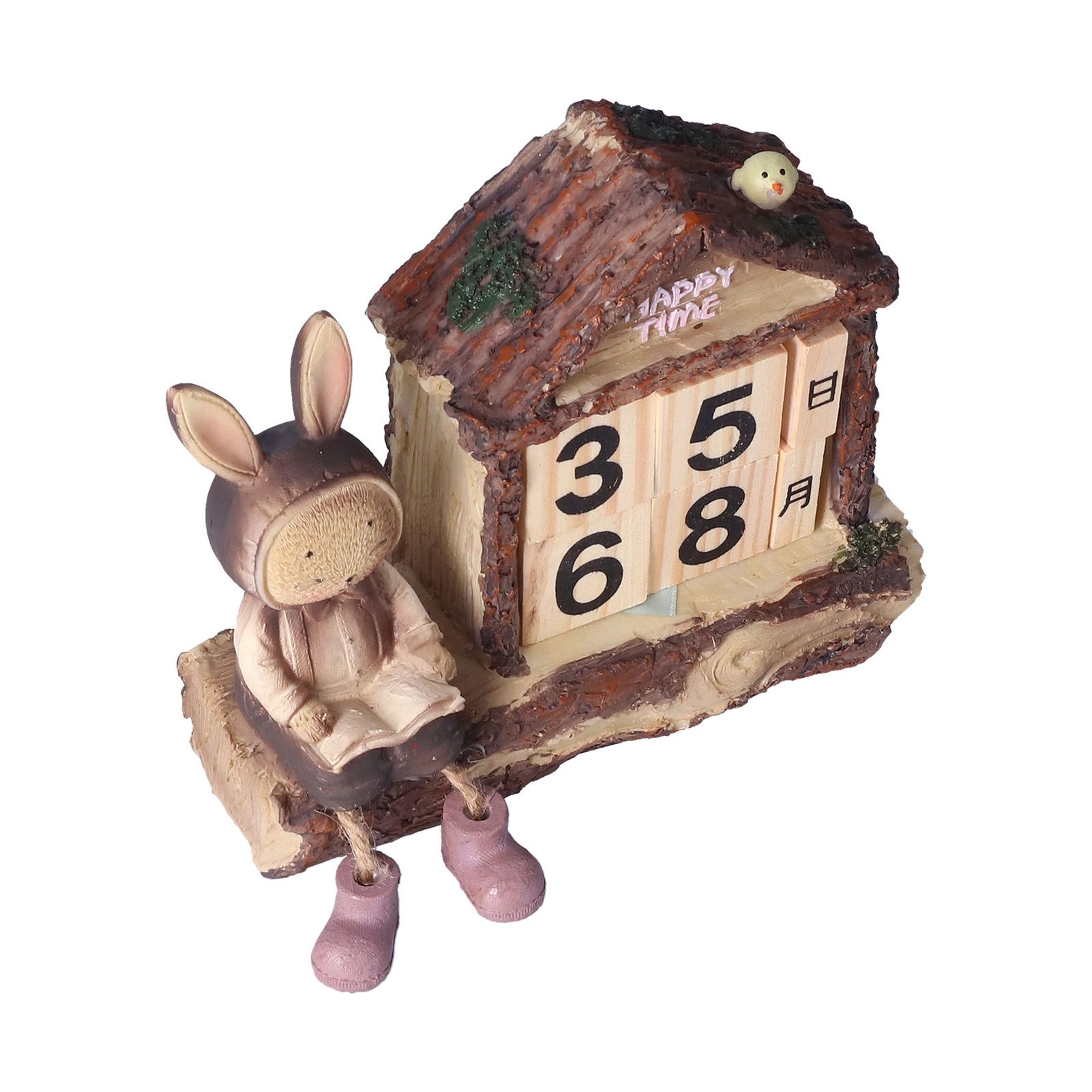 Rabbit House Calendar Cute Cartoon Wooden Block Home Decoration Calendar for Desk Office — image 5