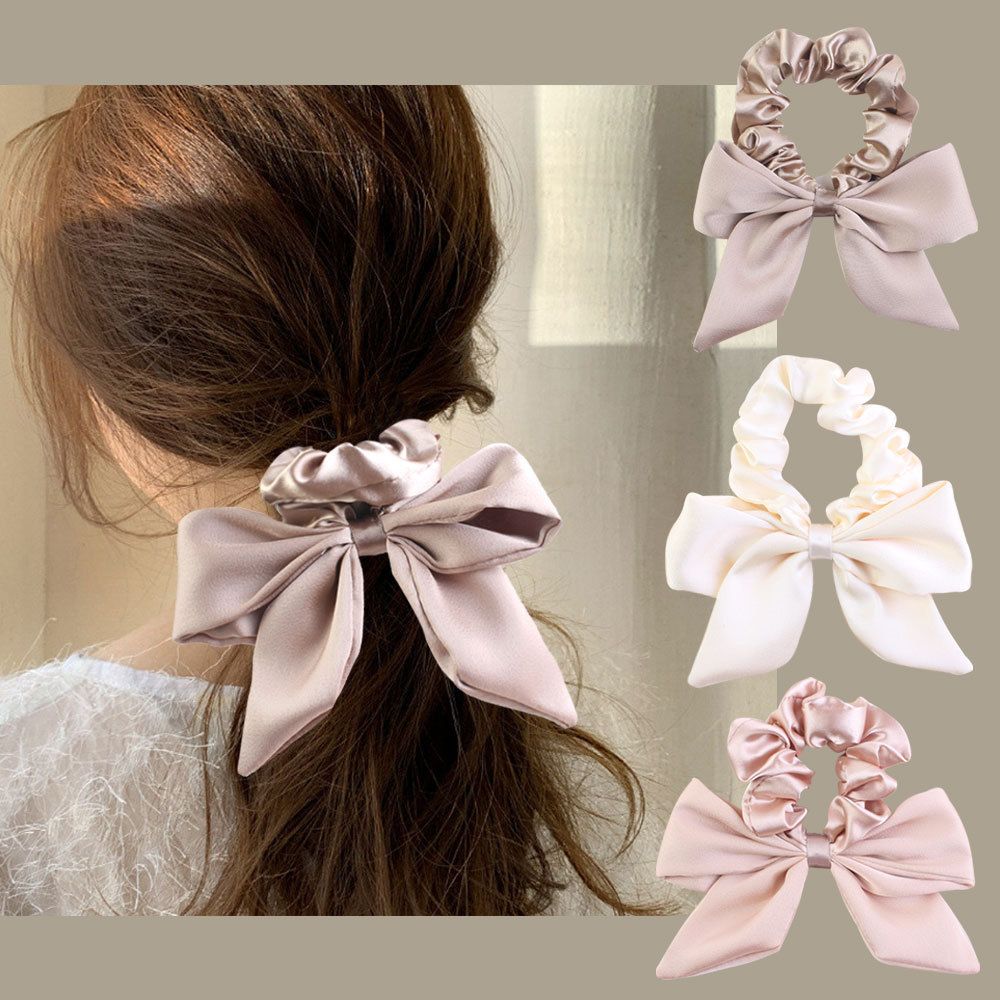 3 Pcs Hair Scrunchies Bowknot Chiffon Hair Scarf Elastics Ties Ponytail Holder Scrunchy Hair Rope Vintage Accessories for Women — image 2