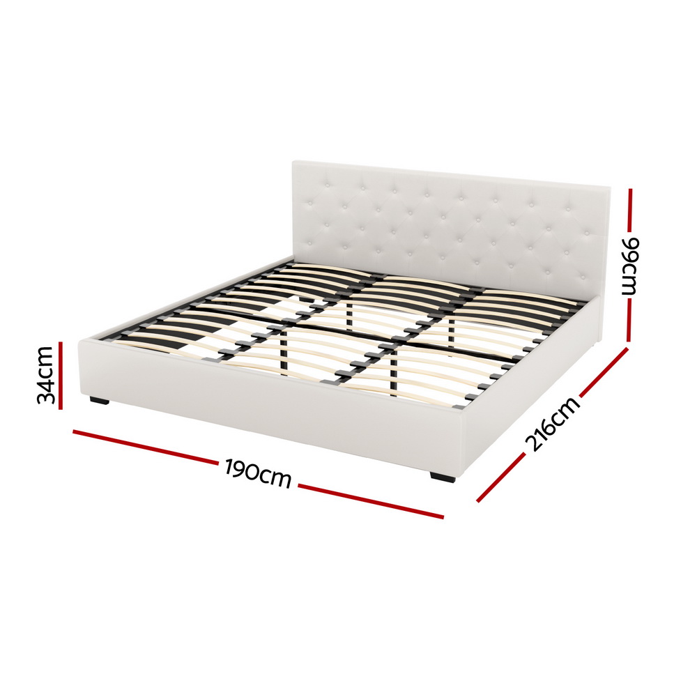 Artiss Bed Frame King Size Gas Lift Beige VILA โ image 2