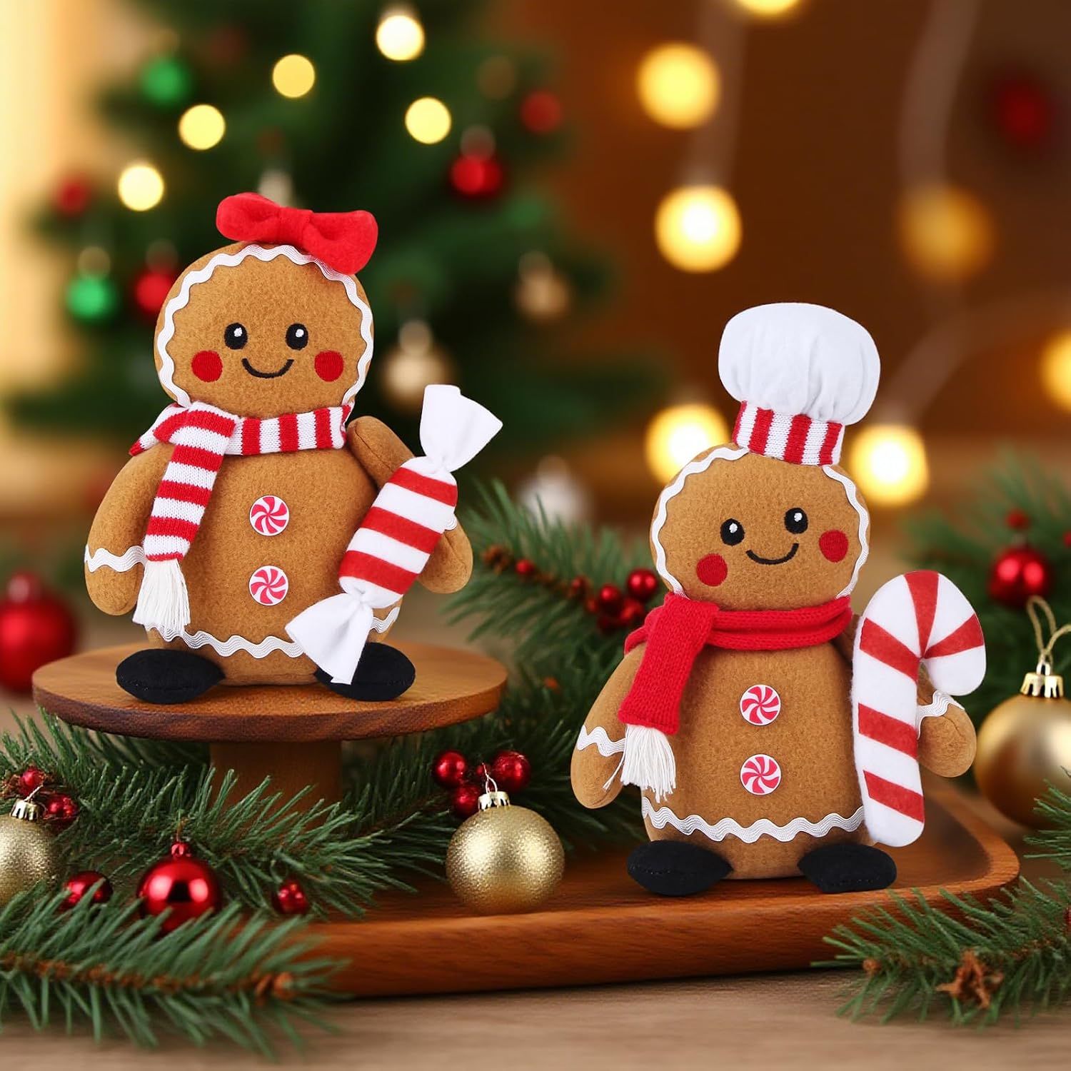 Christmas Gingerbread Man Plush Toys Set of 2, Festive Gingerbread Couple Stuffed Animals with Candy Props, Xmas Decorations & Gifts, Christmas Holiday Home โ image 4