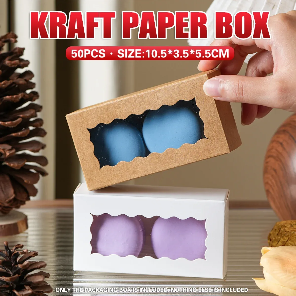 50PCS Kraft Paper Gift Box with Clear Window 10.5x3.5x5.5cm Khaki/White Sturdy - Khaki — image 2