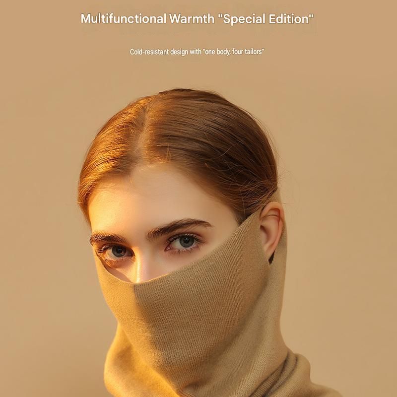 Khaki Women's Knitted Neck Warmer Snood - Ear Loop Face Cover, Warm Anti-Pilling Wind and Dust Coverage for Outdoor Sports, Cycling and Travel โ image 2