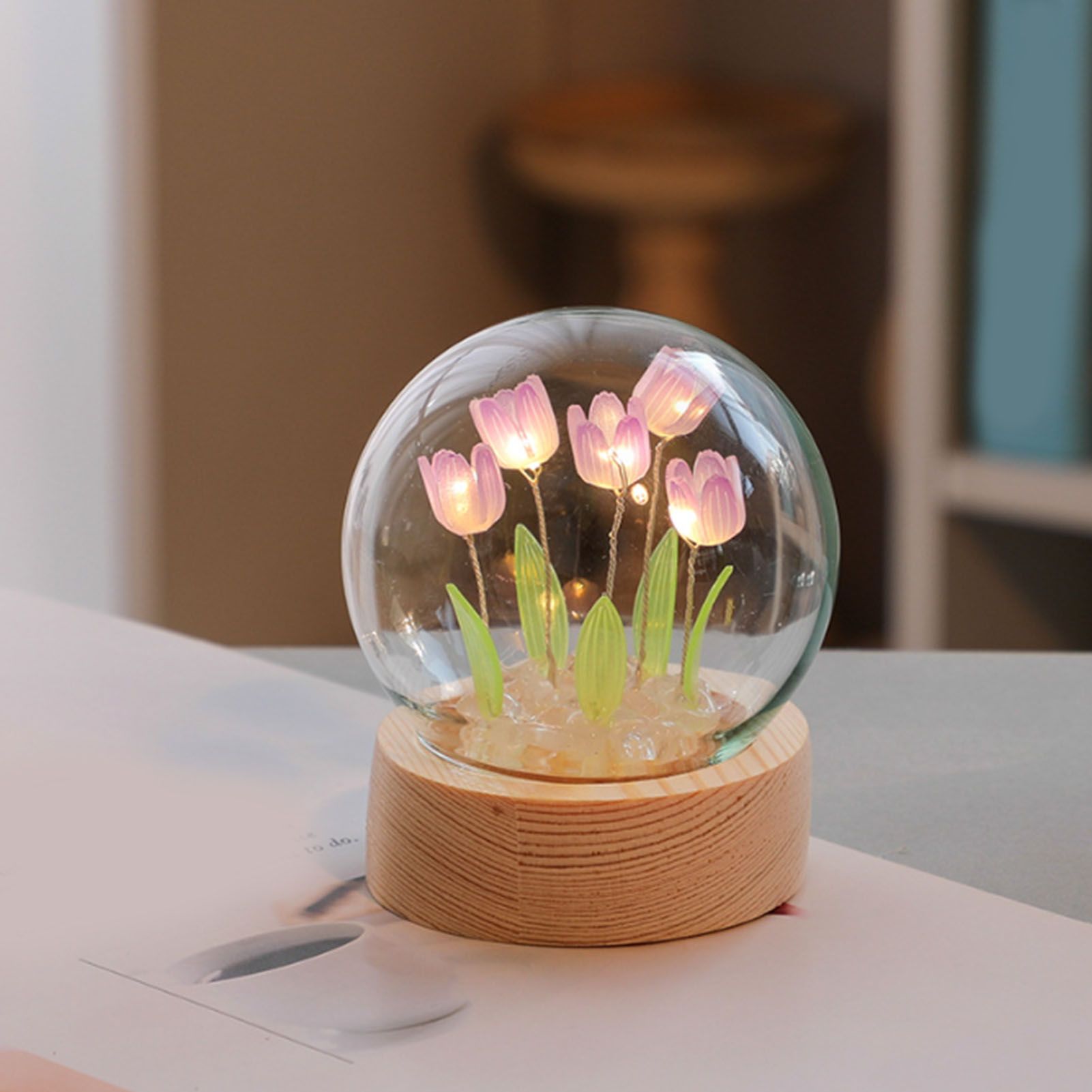 Flower Night Light Tulip Night Lamp Home Decoration Night Light Bedside Light for Office Bedroom Purple โ image 5