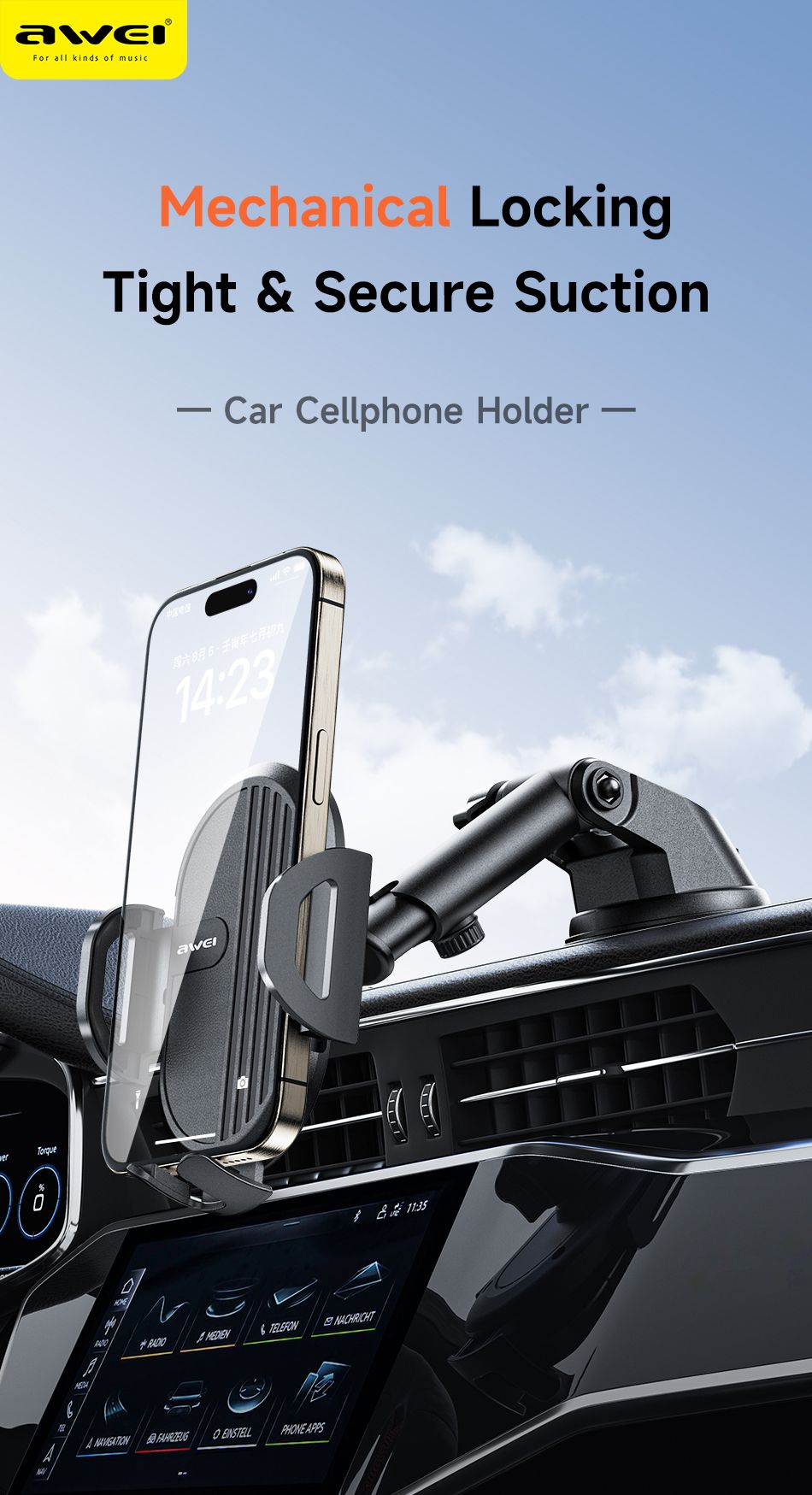 X72 360° Rotation Car Phone Holder, Auto Lock Air Vent Mount for All Mobile Phones,black — image 3