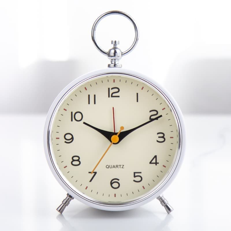 Analog Alarm Clock with Snooze Button, Retro Design and Lighting, White, 16x11 cm — image 2