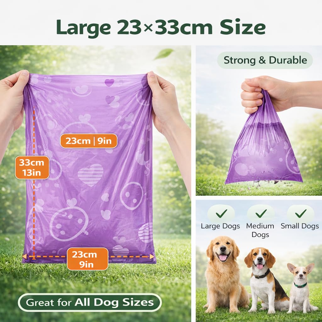 Dog Poop Bags with Dispenser – 240 Count, Leak-Proof, Strawberry Scented, Large Size for All Dogs, Biodegradable & Durable (Purple) — image 4