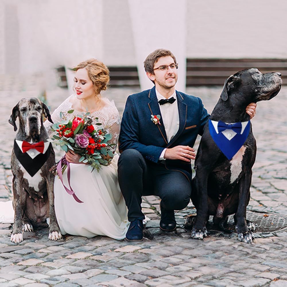 Formal Dog Tuxedo, Wedding Dog Collar with Bow Tie, Adjustable Pet Wedding Collar Bandana for Small Medium Large Dogs Large — image 4