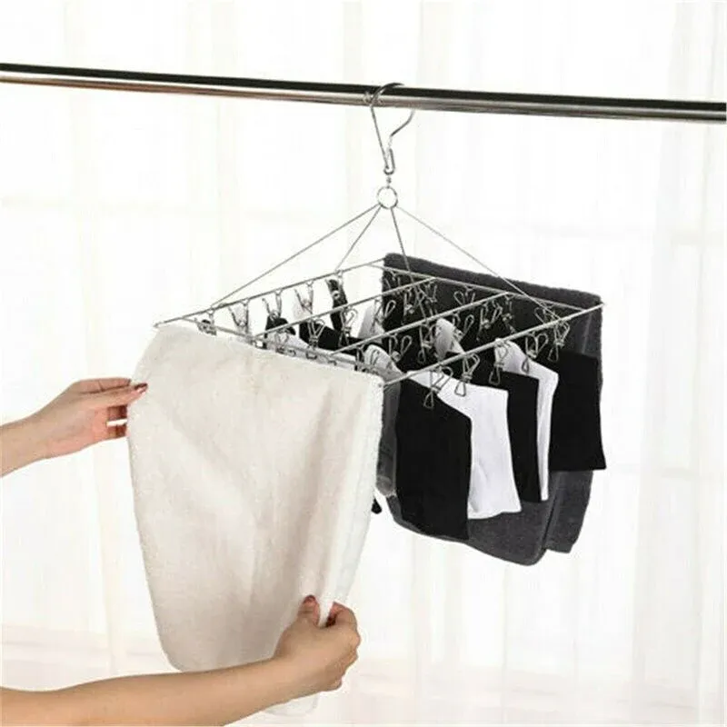 30/40/55 Pegs Stainless Steel Laundry Sock Underwear Clothes Dryer Rack Hanger - 30Pegs — image 6