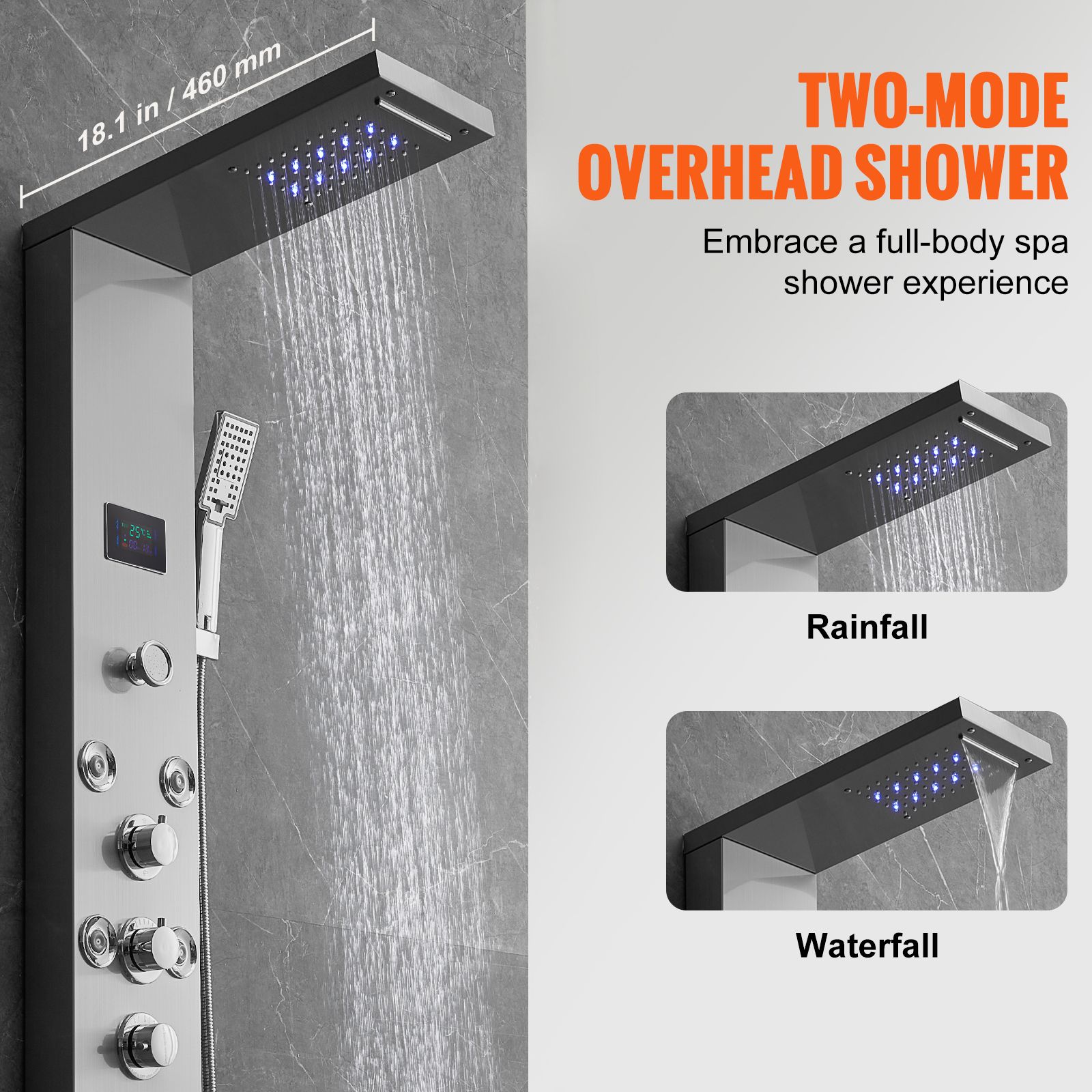 Shower Panel System, 6 Shower Modes, LED & Screen Hydroelectricity Shower Panel Tower, Rainfall, Waterfall, 8 Massage Jets, Tub Spout, Handheld Shower โ image 3