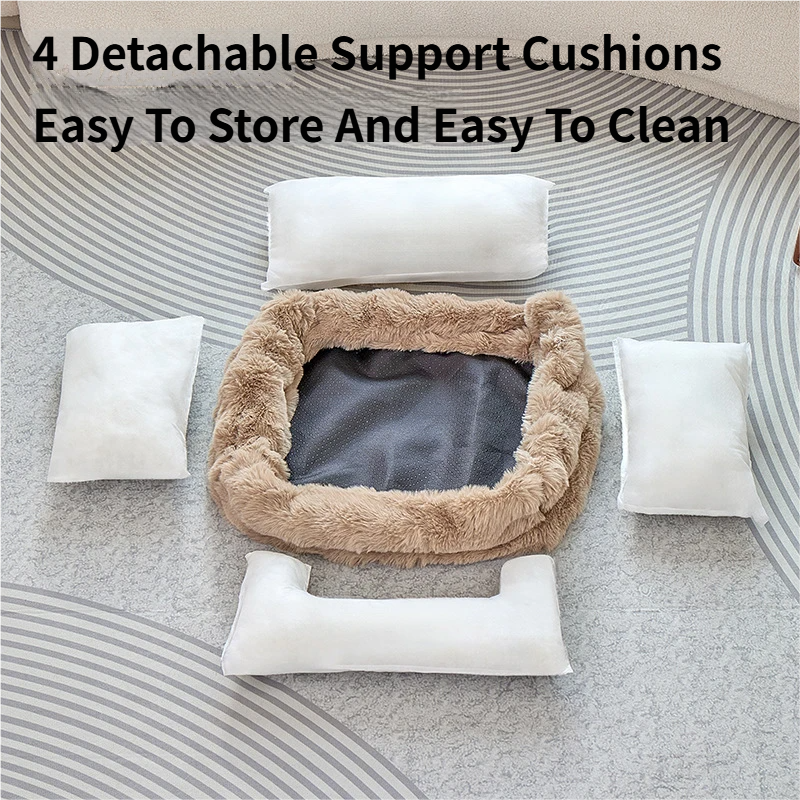 Brown Bubble Plush Pet Sofa Bed with Removable Cushion M Size 70*55*23 cm โ Ultra-Soft Winter Thickened Warm Pet Nest with Raised Bolster Edges, Washable Plush โ image 5