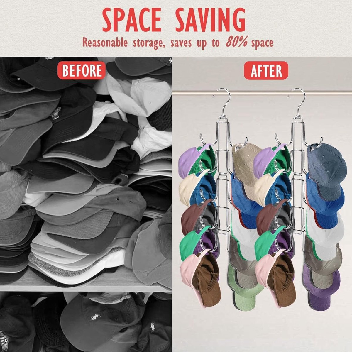 Storage Rack - Clothing and Hat Organizer - Bag Hanger - Foldable Hooks - Storage Accessories - Suitable for storing hats, bags, scarves, and belts - Silver โ image 4