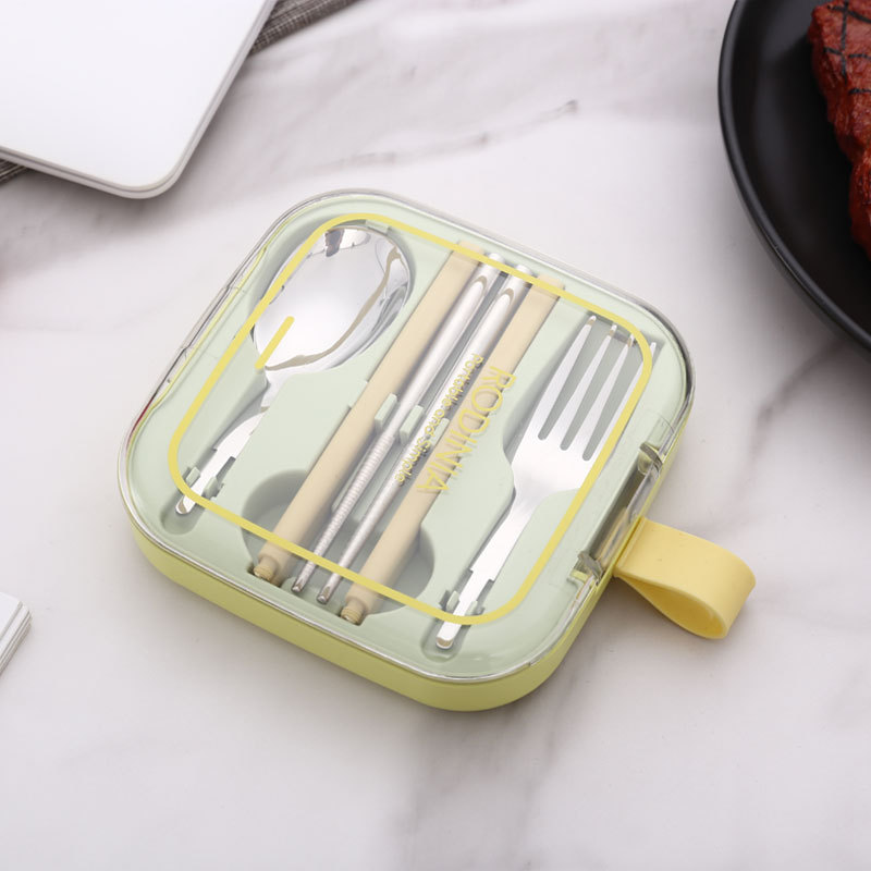 2 Sets Green Portable Stainless Steel Cutlery Set - Reusable Utensils (2 Fork, 2 Spoon, 2 pairs of Chopsticks) with Compact Travel Case โ image 2