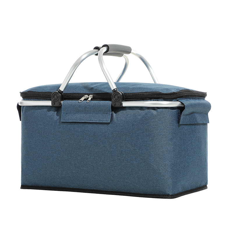 Insulated Picnic Basket with Aluminum Frame - Portable Collapsible Cooler Bag 18L 40 × 20 × 23cm(Navy Blue)