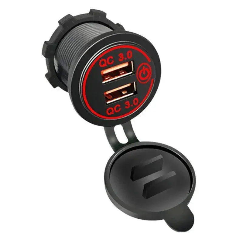 1ร Dual USB Car Charger QC 3.0 Quick Charge 12V-24V Power Outlet - Red