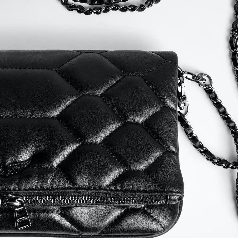Chic Quilted Leather Crossbody Bag with Chain Strap & Tassel Detail(Pure black) — image 2