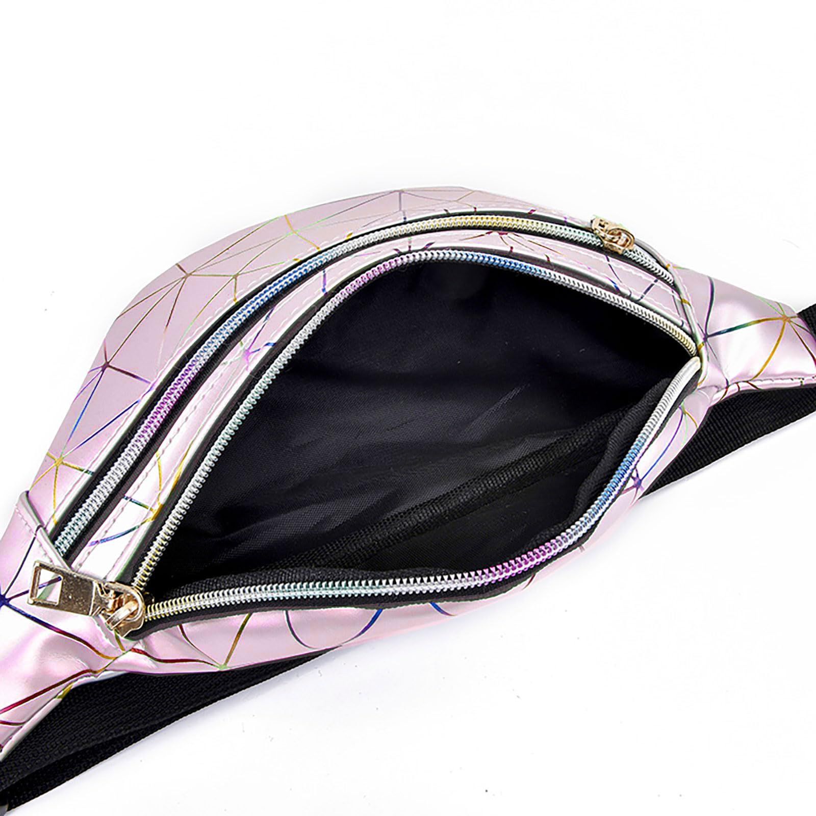 Women's crossbody bag, men's diamond checkered pattern waist belt bag, holographic sling bag, waterproof waist bag β image 2