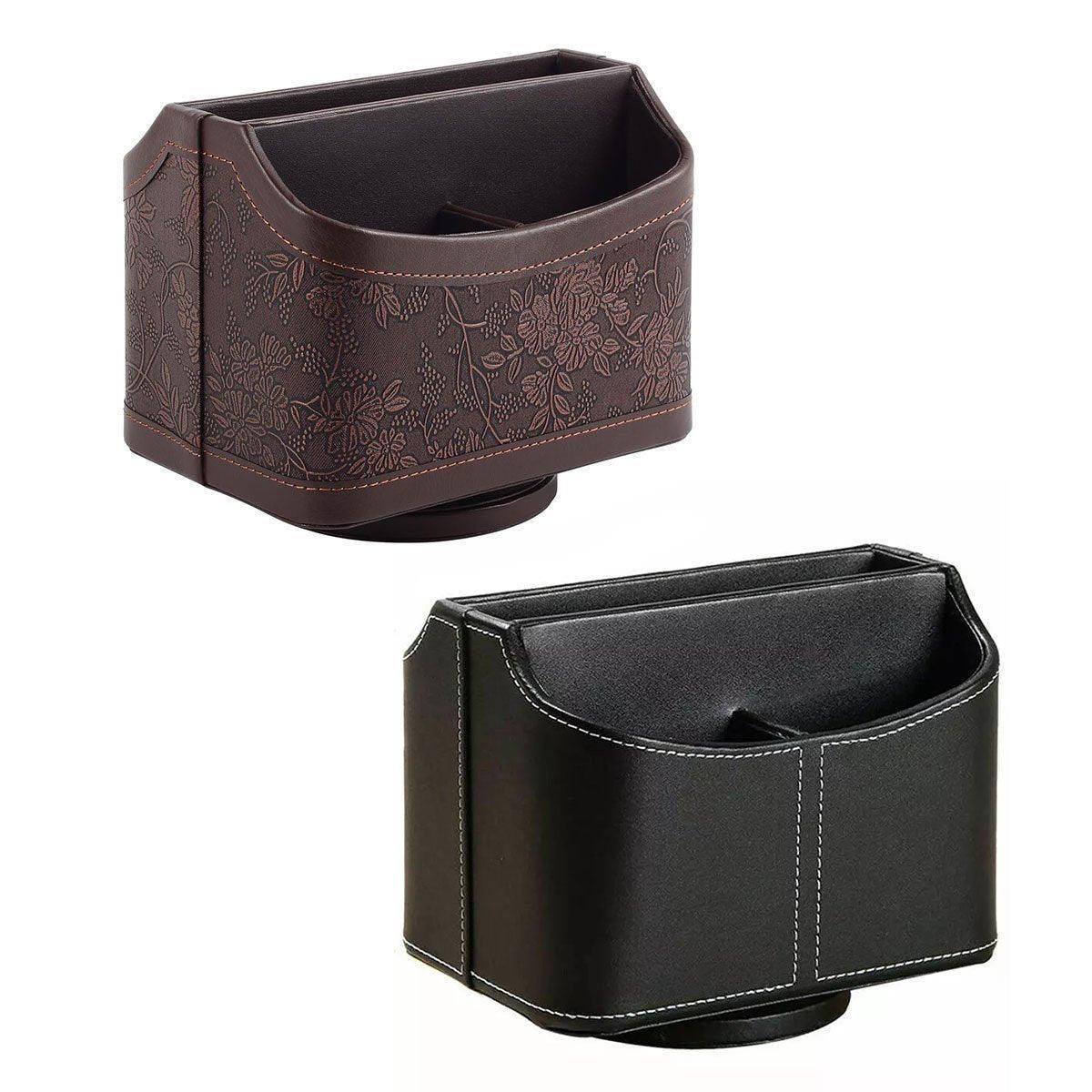 Leather Remote Control Holder 360 Degree Spinning Desk TV Remote Table Organizer - Black β image 3