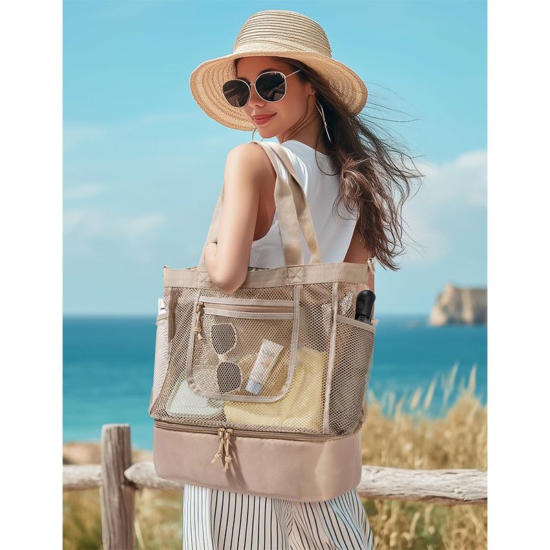 16.5 x 7.9 x 18.9" Black Beach Travel Mesh Tote Bag with 14L Insulated Drink Compartment - Multi Pockets Sandproof Beach Picnic Bag with Picnic Mat Strap, Cup โ image 6