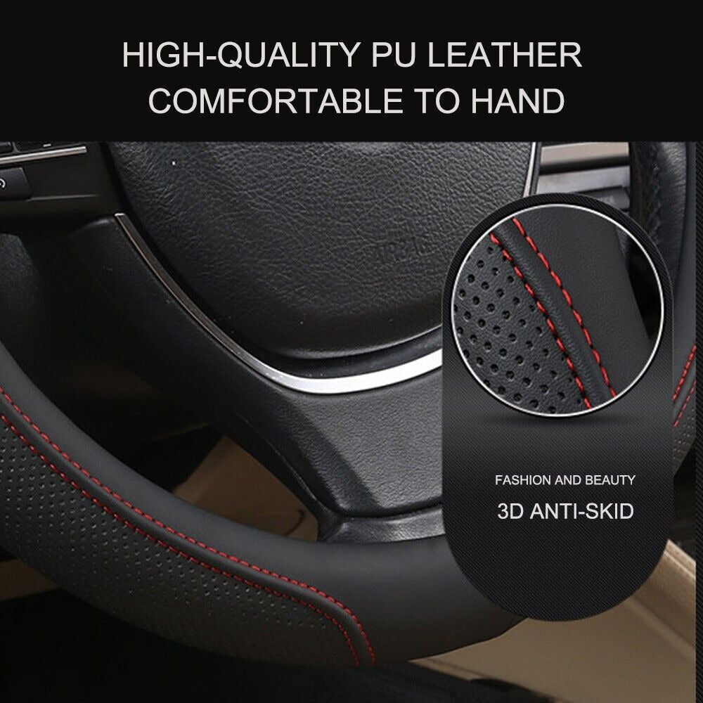 Universal Luxury Car 37-38cm Steering Wheel Cover PU Leather Non-slip Breathable (Black-blue) โ image 6