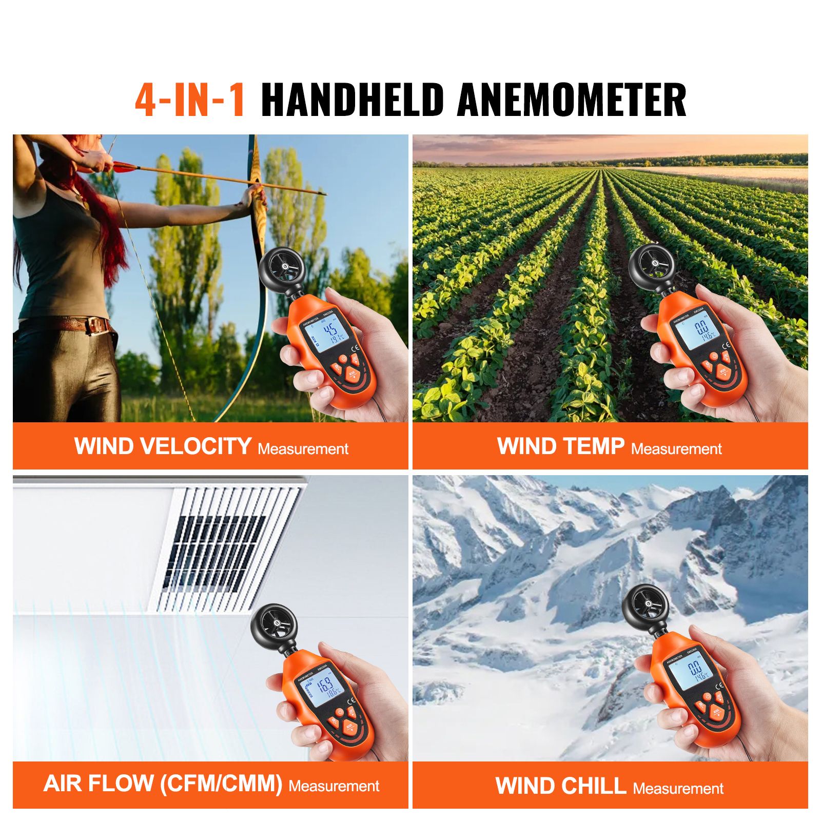 Handheld Anemometer-10℃ to 45℃, Digital Wind Speed Meter Gauge with LED Backlight Screen, Measures Wind Velocity Wind Temperature Air Flow Wind Chill, for — image 2