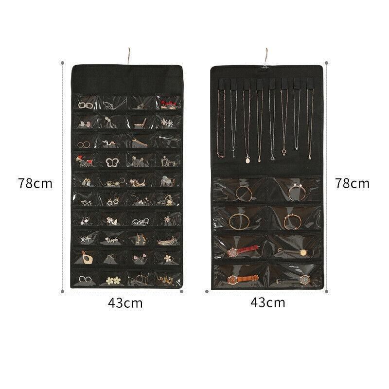 80 Pockets Jewelry Hanging Storage Organizer Holder Earring Display Pouch Bag - White — image 6