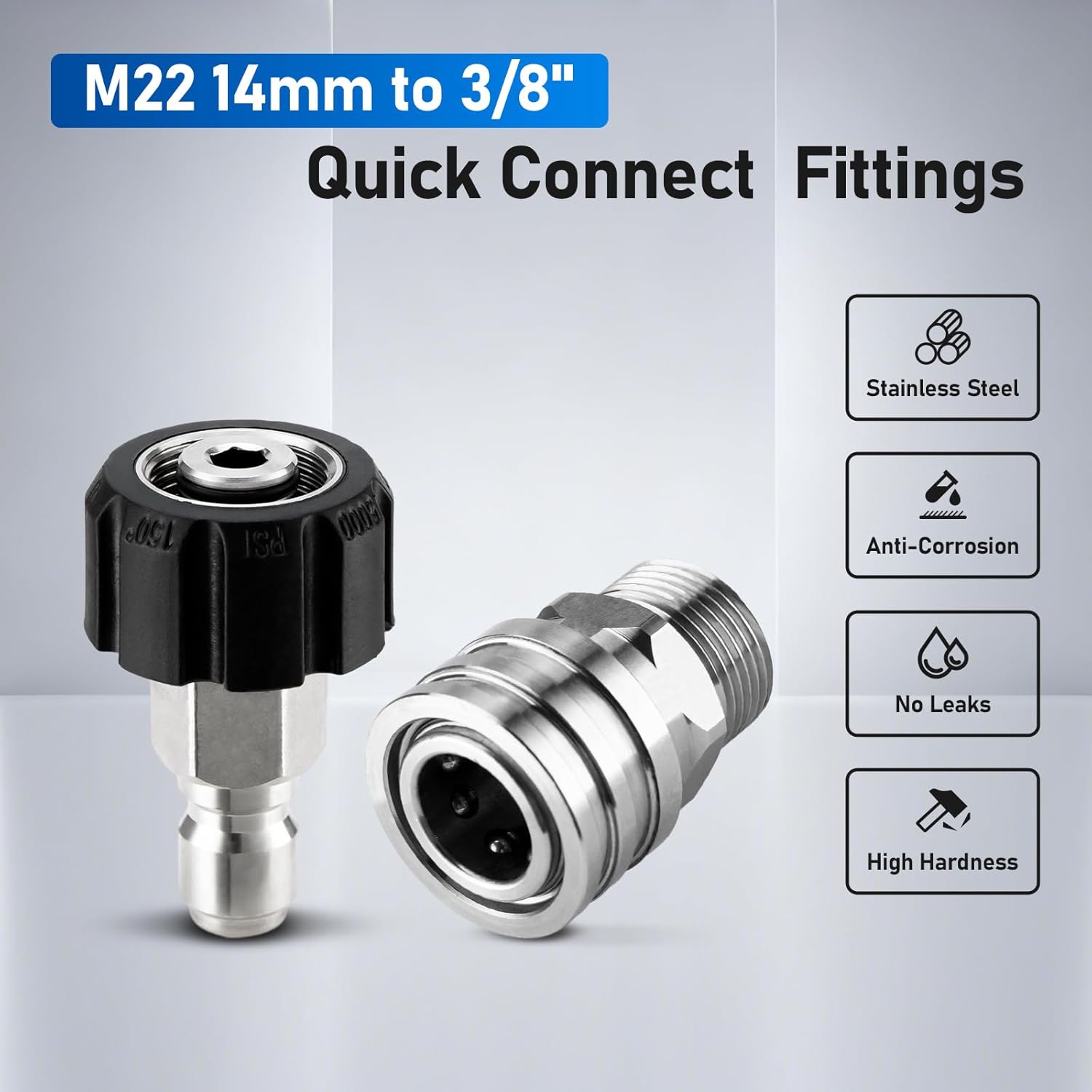 Pressure Washer Adapter Set, Stainless Steel Pressure Washer Quick Connect Kit, M22 14mm to 3/8" Quick Connect Swivel Fittings, 4 Pack โ image 3