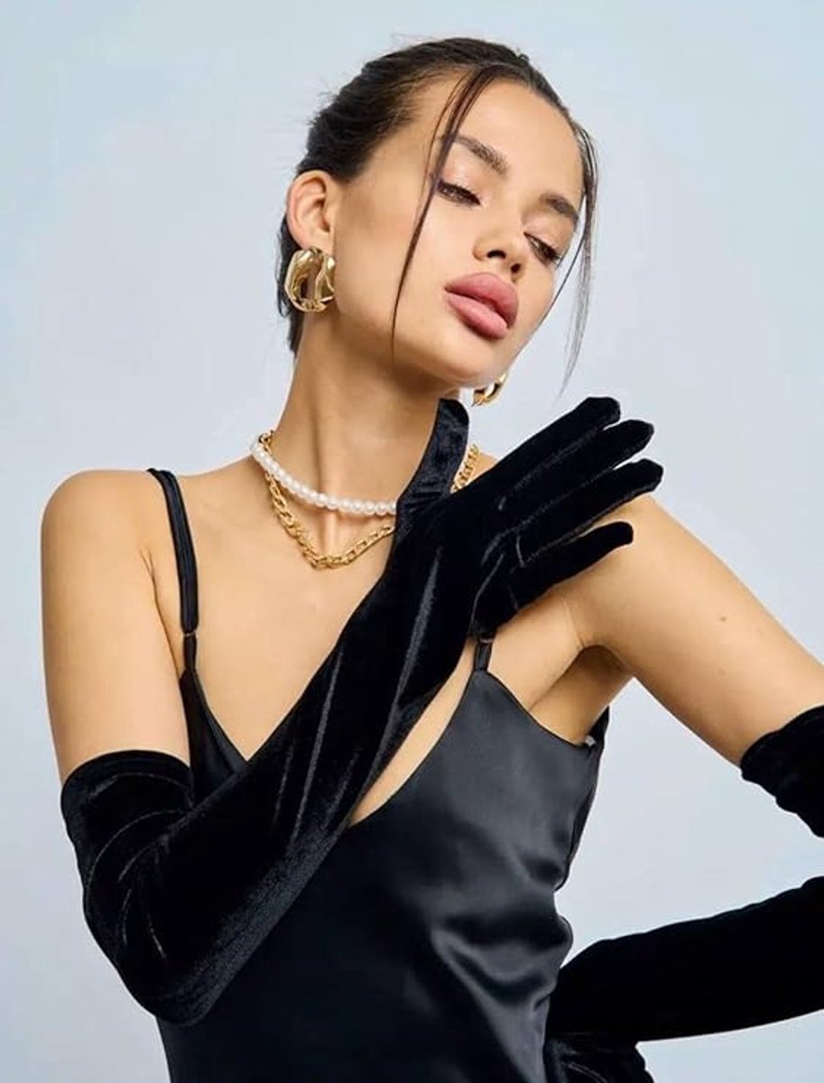 Gloves - Velvet Gloves - Birthday Gloves - Long - Suitable for Stage Performances, Formal Wear, Galas, Christmas - Black โ image 4