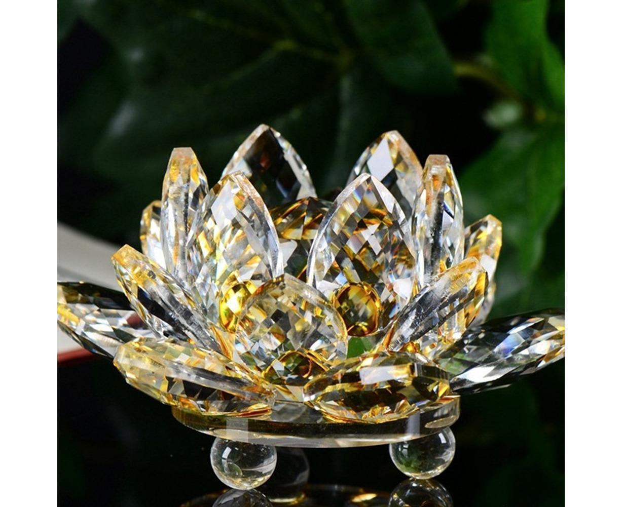 Artificial Crystal Lotus Buddhism Ornament Feng Shui Home Decor Collection Gift-Pink — image 4