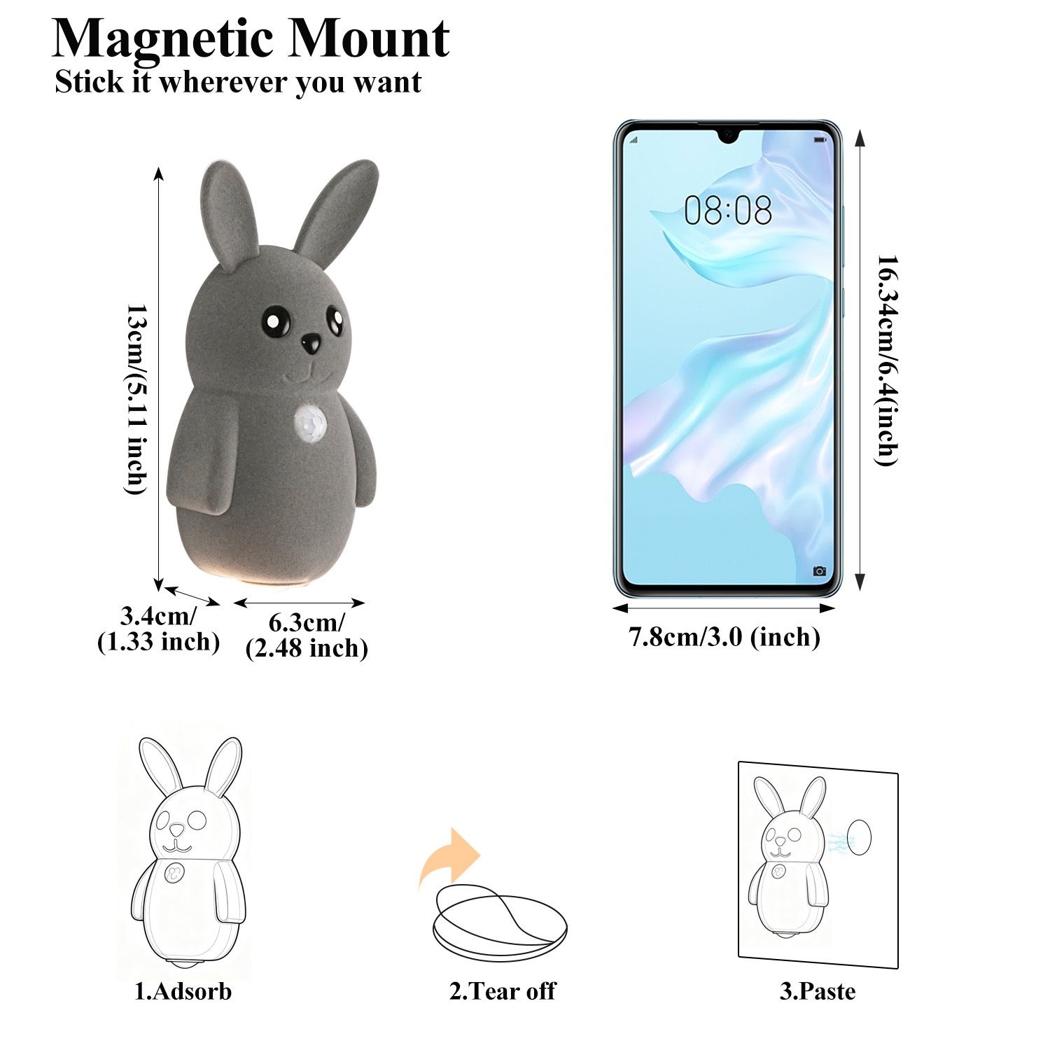 Adorable bunny-shaped motion sensor wall light with magnetic mounting, flicker-free LED, and three color temperatures—perfect for bedrooms, hallways, and — image 2