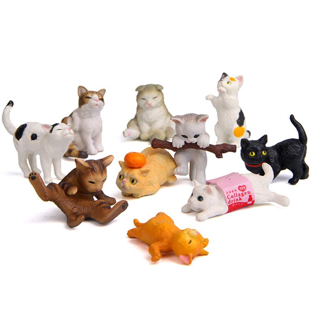 10 Pcs Miniature Cat Figurines Character Toy Cake Toppers, Mini Cat Animal Figures Collection Playset Desk Decoration — image 2