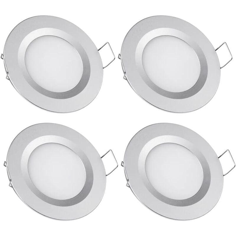 4 × 12V LED Recessed Spotlight Hole 58-65mm 3W 3200K Recessed Ceiling Light for Motorhome Boat Caravan Van Yacht Warm White (Silver Finish)