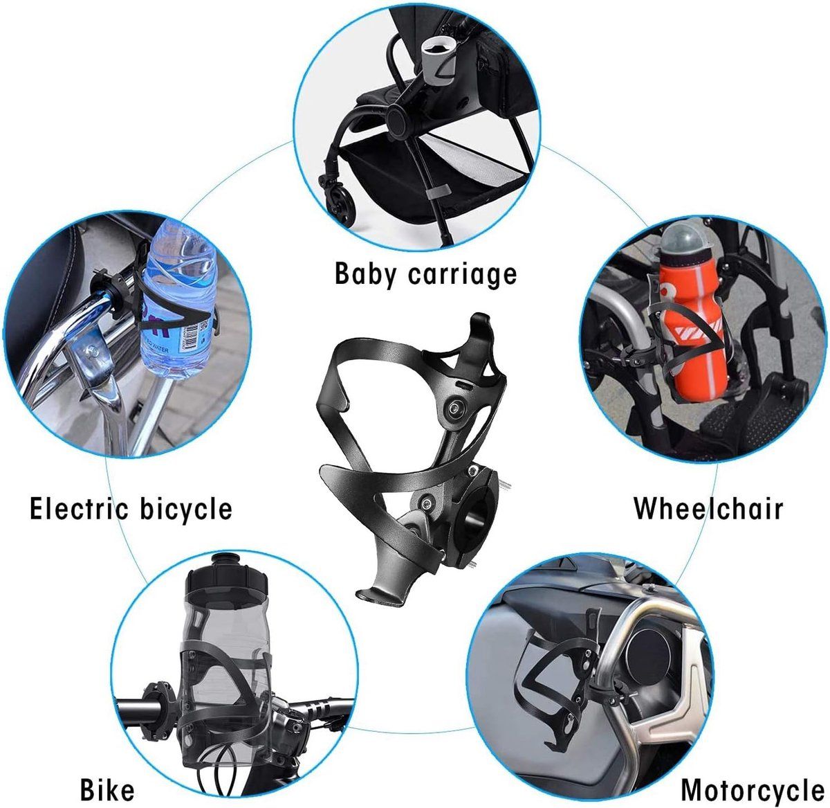 Bicycle Water Bottle Holder Adapter, Aluminum bottle cage, Holder for bottle cage, Easy to install on handlebar and seat post, Bicycle Black — image 2