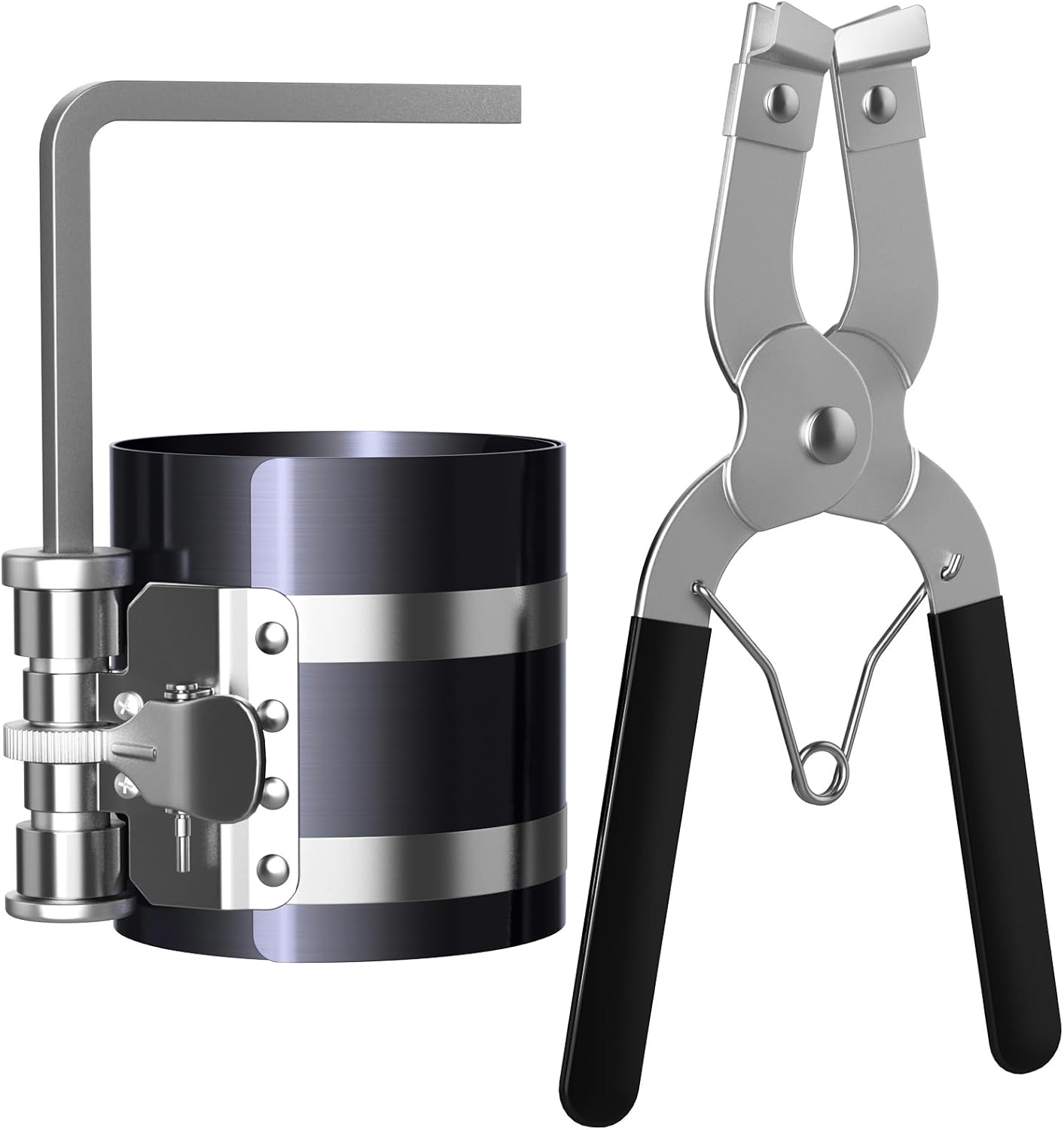 Piston Ring Compressor Tool,Car Engine Piston Ring Installer Removal Kit,Adjustable Sizes From 2-1/8 Inches To 7 Inches (53mm - 175mm) with Piston Installer — image 3