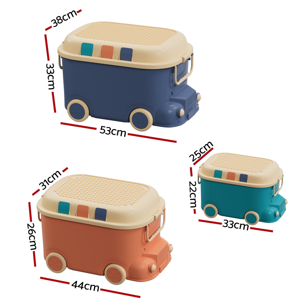 Keezi 3PCS Toy Storage Box Cute Car Toy Container Kids Toys Organiser Snack Boxes โ image 2